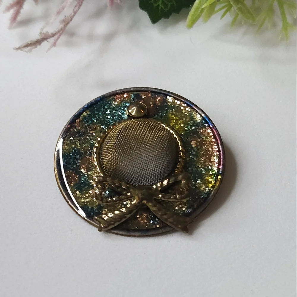 Vintage Mesh Hat Glitter Brooch